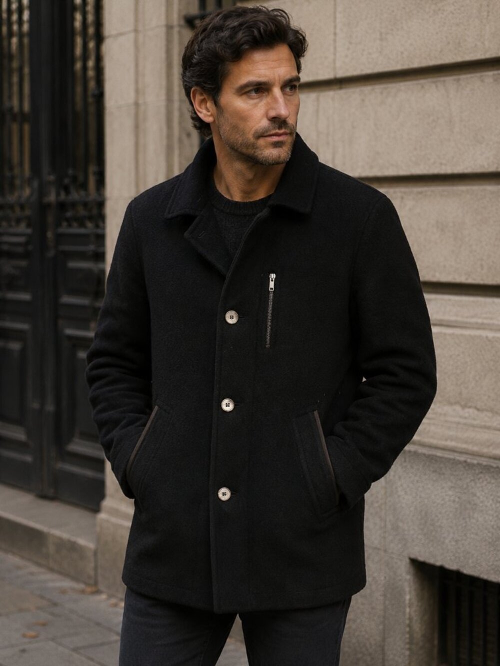 Steinbock International Wool Coat Mens US 40 EU 50 Black Loden Car Coat Austria
